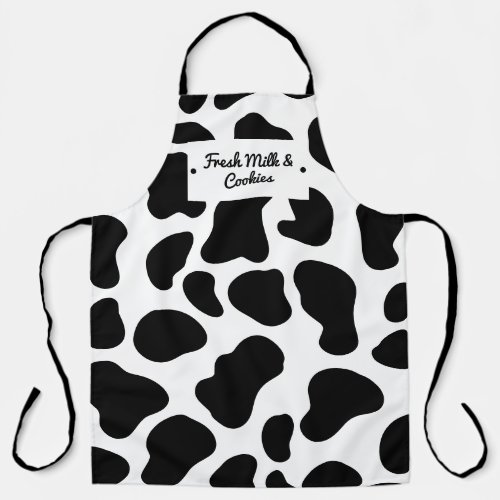 Funny milk and cookies editable black cow pattern apron