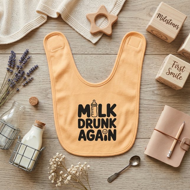 Funny Milk Drunk Again | Modern Minimalist Baby  Bib (Creator Uploaded)