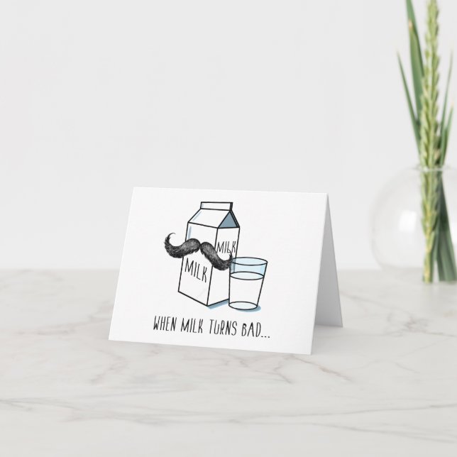 Funny Milk & Moustache Note Card (Front)