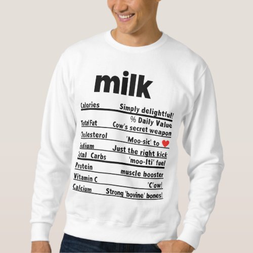 Funny Milk Thanksgiving Ingredients sides Nutritio Sweatshirt