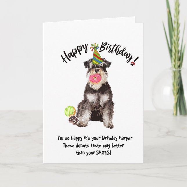 Funny Mineature Schnauzer Dog Birthday Card Donuts (Front)