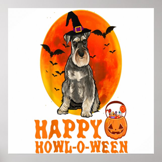 Funny Miniature Schnauzer Halloween Happy Howl Poster (Front)