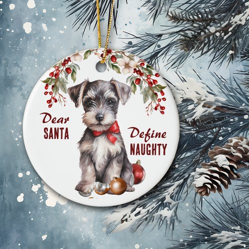 Funny Miniature Schnauzer Pup Define Naughty Ceramic Ornament