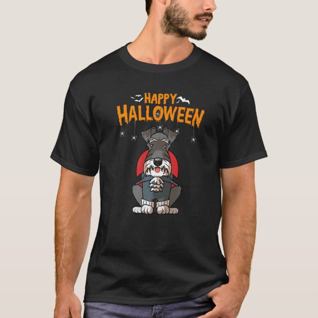 Funny Miniature Schnauzer Vampire Costume Dog Hall T-Shirt (Front)