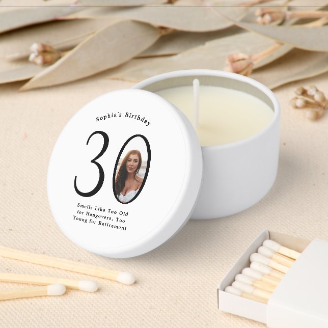 Funny Minimal Photo 30th Birthday Mini Candle Favors (Insitu)