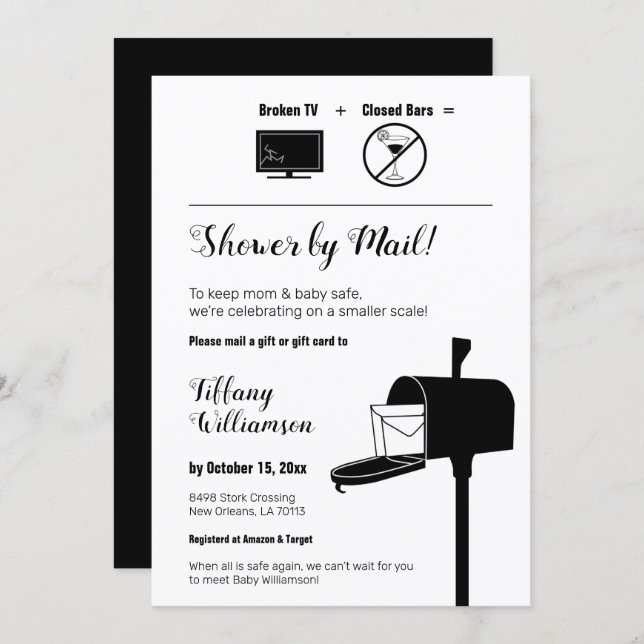Funny Minimalist Baby Shower By Mail Invitation (Front/Back)