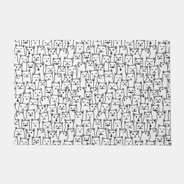 Funny Minimalist Black White Cat Line Art Pattern Doormat (Front)