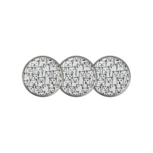 Funny Minimalist Black White Cat Line Art Pattern Golf Ball Marker