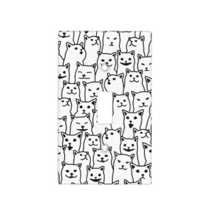 Funny Minimalist Black White Cat Line Art Pattern Light Switch Cover
