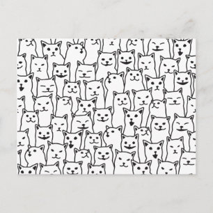 Funny Minimalist Black White Cat Line Art Pattern Postcard