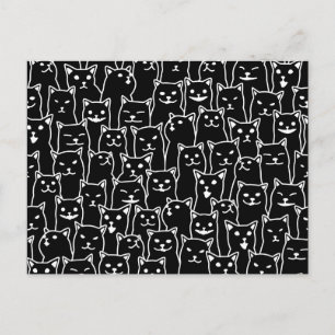 Funny Minimalist Black White Cat Line Art Pattern Postcard