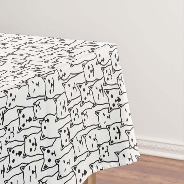 Funny Minimalist Black White Cat Line Art Pattern Tablecloth (In Situ)