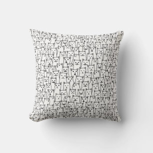Funny Minimalist Black White Cat Line Art Pattern Throw Pillow