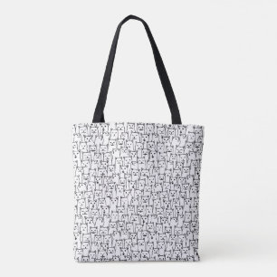 Funny Minimalist Black White Cat Line Art Pattern Tote Bag