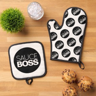 Funny Minimalist Bold Sauce Boss Mitt & Potholder Set