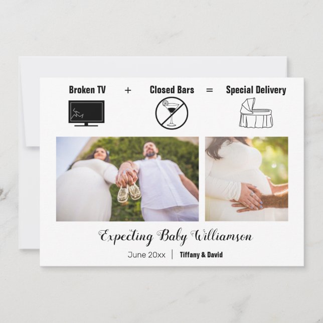 Funny Minimalist Broken TV Pregnancy Announcement (Front)