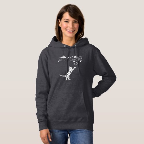Funny Minimalist Floral Cat Playing With Butterfly Hoodie