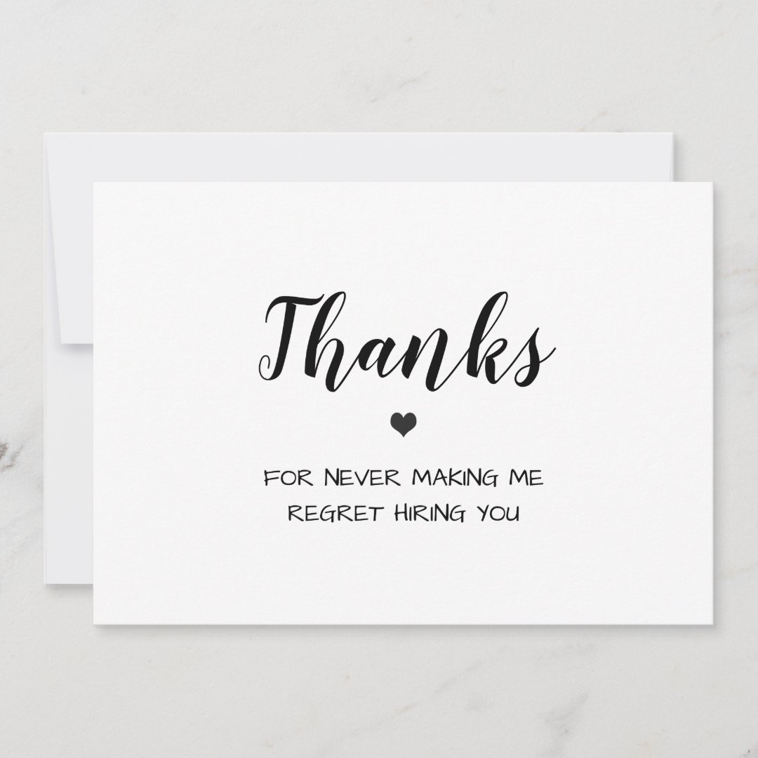 funny minimalist heart employee appreciation thank you card | Zazzle
