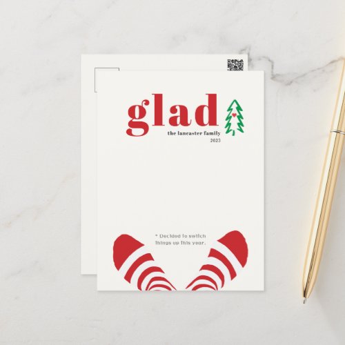 Funny Minimalist Ivory Red New Year Holiday Postcard
