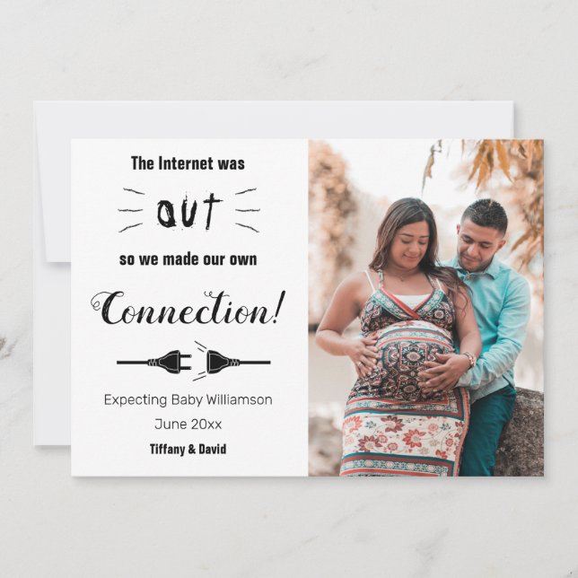 Funny Minimalist Making Connections Pregnancy Announcement (Front)