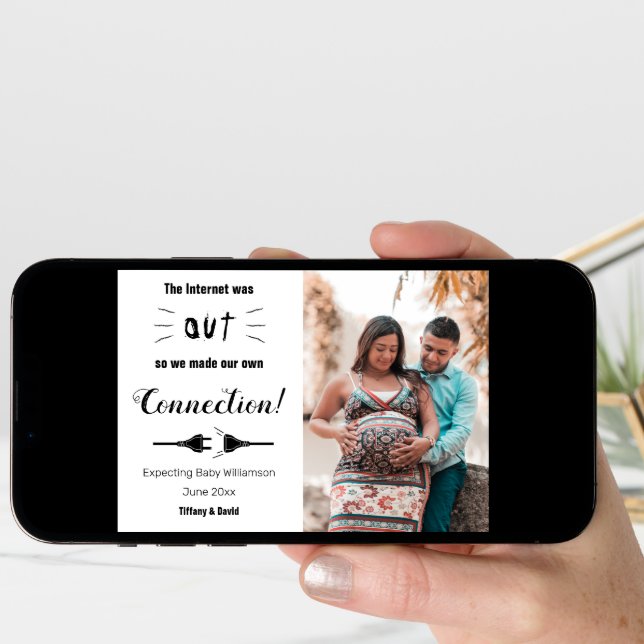 Funny Minimalist Making Connections Pregnancy Announcement (Front Digital)