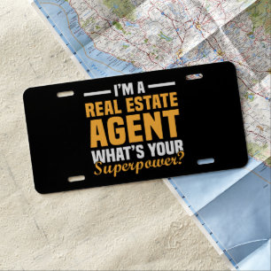 Funny Minimalist Real Estate Agent Superpower License Plate
