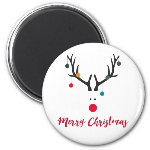 Funny minimalist Santa Claus reindeer on white Magnet
