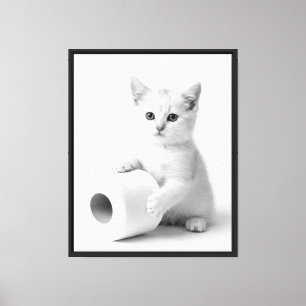 Funny Minimalist White Cat ToiletPaper Studio Phot Canvas Print