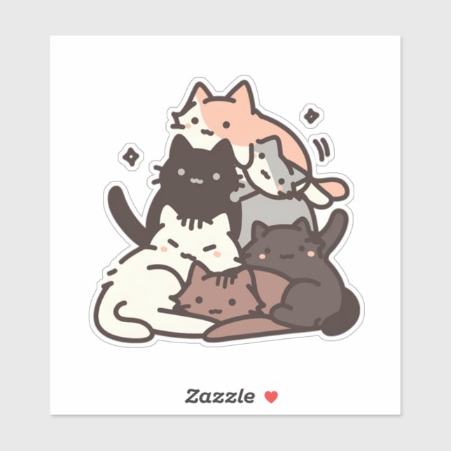Funny Minimalistic Kawaii Chibi Cats Sticker (Sheet)