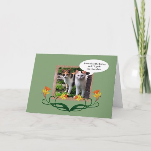 Funny Mischievous Easter Cats Holiday Card