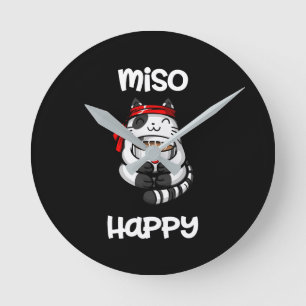 Funny Miso Happy Cat Sushi Pet Lover Round Clock