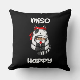 Funny Miso Happy Cat Sushi Pet Lover Throw Pillow