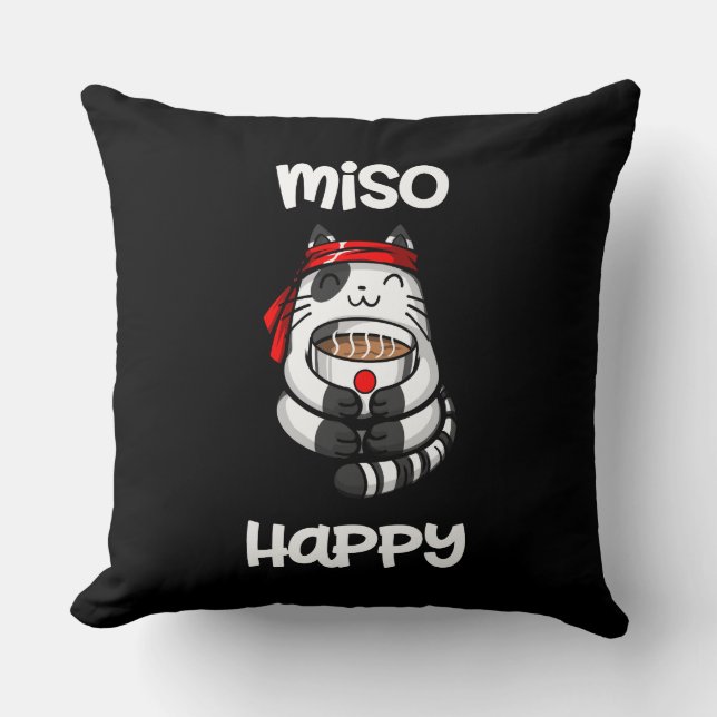 Funny Miso Happy Cat Sushi Pet Lover Throw Pillow (Front)