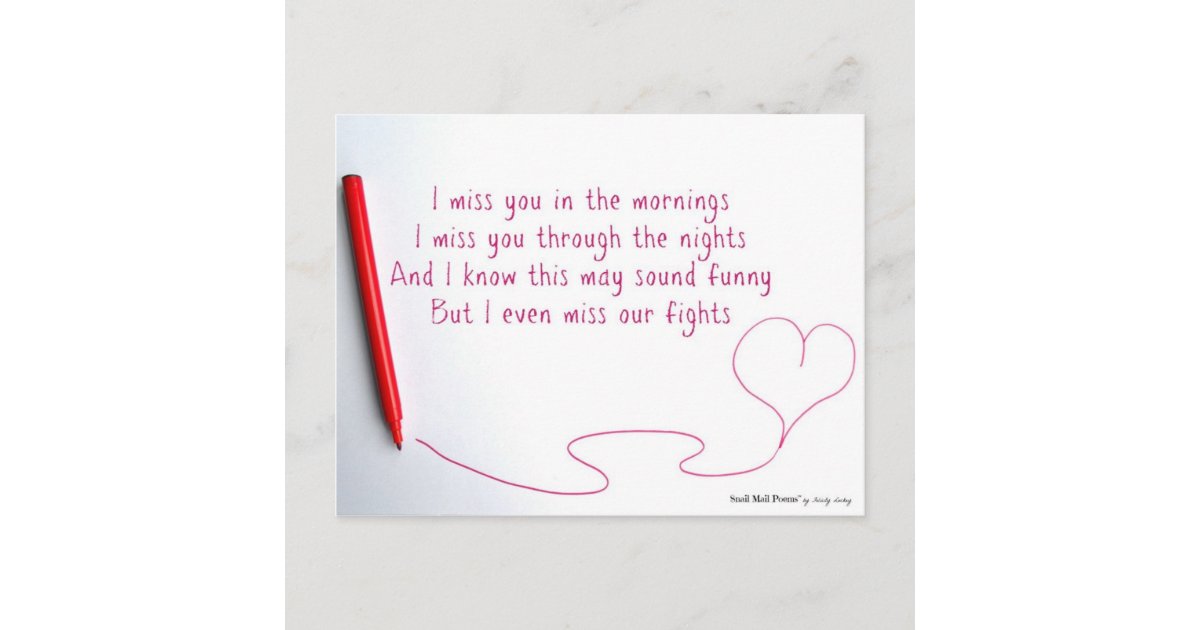 Funny Miss You Poem about Love and Fights Postcard | Zazzle