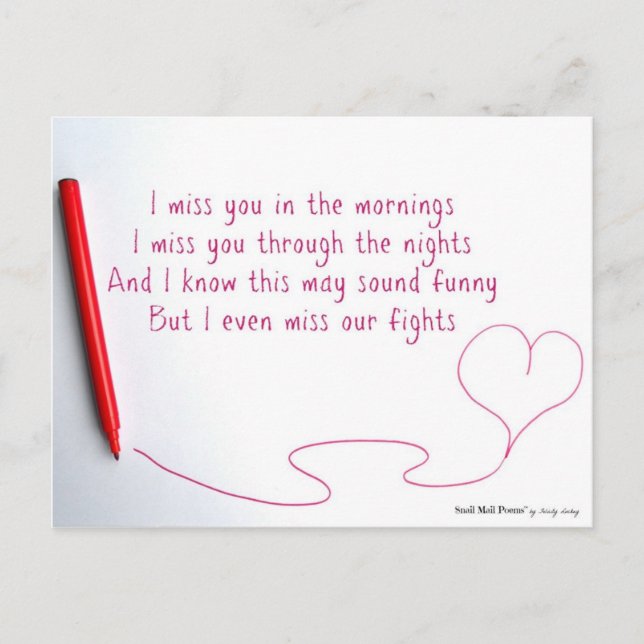 Funny Miss You Poem about Love and Fights Postcard (Front)