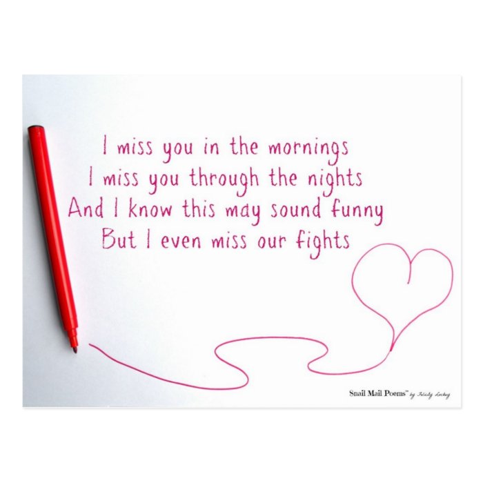 Funny Miss You Poem about Love and Fights Postcard