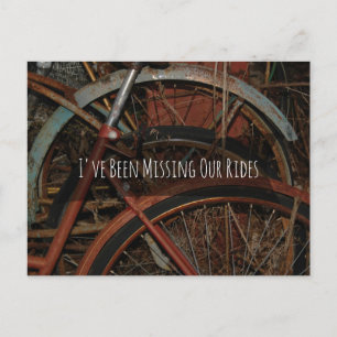 Funny "Missing Our Rides" Photo of Rusty Bicycles Postcard