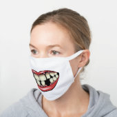 funny missing teeth, big mouth white cotton face mask (Angled)