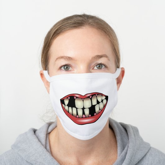 funny missing teeth, big mouth white cotton face mask (Worn)