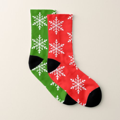 Funny Mix Match Christmas Red and Green Snowflakes Socks