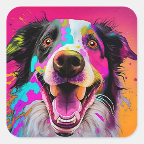Funny Mixed Breed Smiling Dog Square Sticker