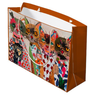 Funny Mixed Media Cat Large Gift Bag