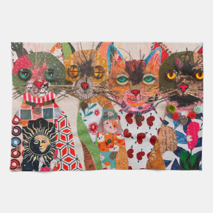 Funny Mixed Media Paper Cat Kitchen Towel