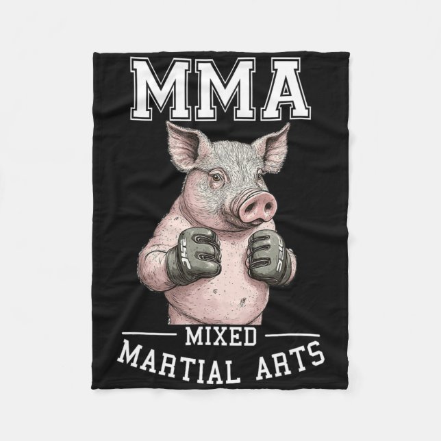 Funny Mma Pig - Thai Boxing Cage Fighting  Fleece Blanket (Front)
