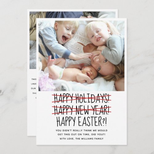 Funny Modern 2 Photo Late New Year Holiday Card