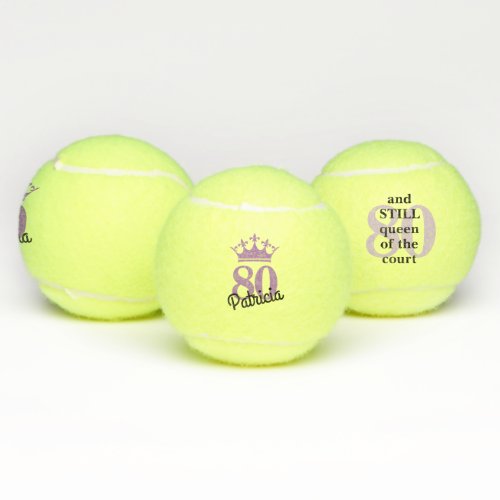 Funny Modern 80th Birthday Court Queen Tennis Balls
