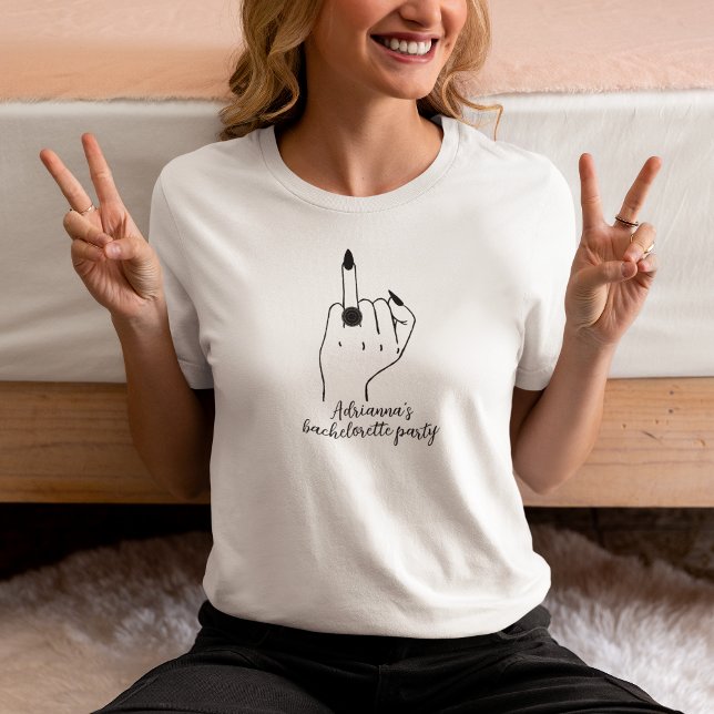 Funny Modern Bachelorette Party Bride Ring Finger T-Shirt (funny ring finger bachelorette party shirt)