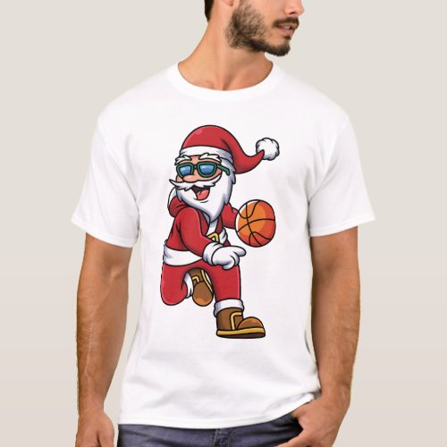 Funny Modern Basketball Santa Christmas Holidays T_Shirt