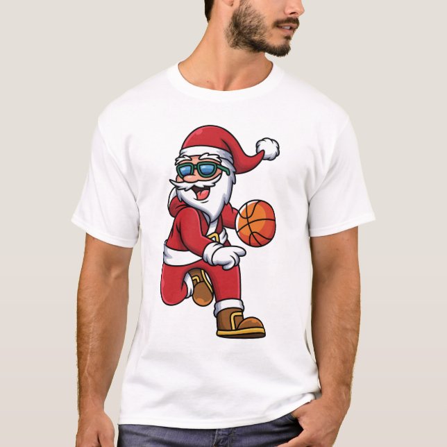 Funny Modern Basketball Santa Christmas Holidays T-Shirt (Front)