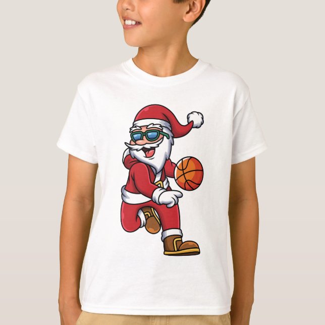 Funny Modern Basketball Santa Christmas Holidays T-Shirt (Front)